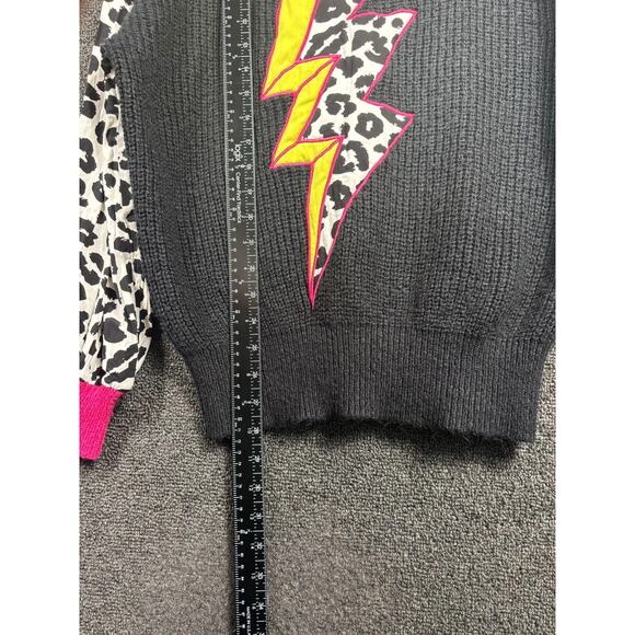 Crazy Train Sweater Womens Large Black Leopard Sleeve Lightning Bolt Pink - Picture 5 of 5